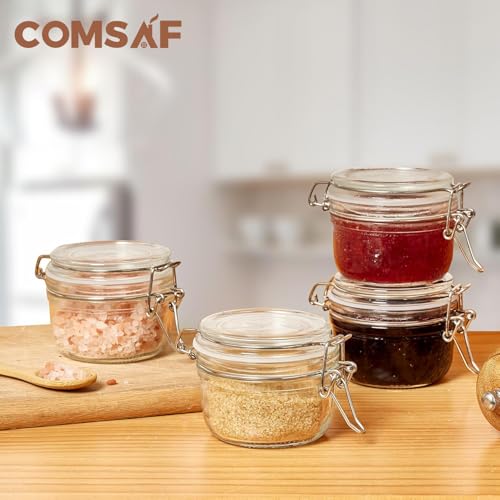 image for ComSaf 4oz Small Airtight Glass Jars Set of 12 with Lids Food Storage 