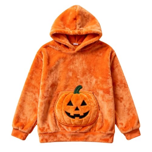 Women Halloween Pumpkin Hoodie Flannel Fuzzy Warm Halloween Sweatshirt