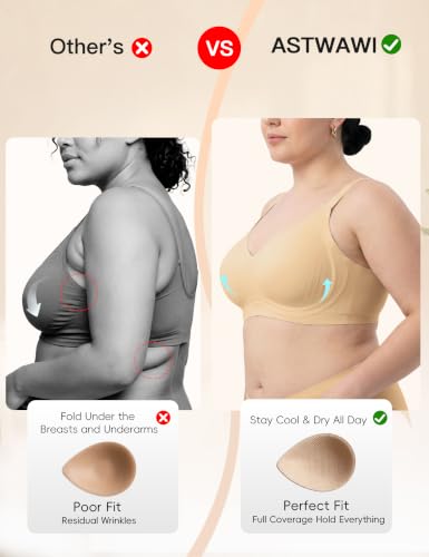 ASTWAWI Wireless Jelly Bra Seamless Full Coverage Minimizer No Underwire Everyday Comfort Tshirt Beige Large — view 5
