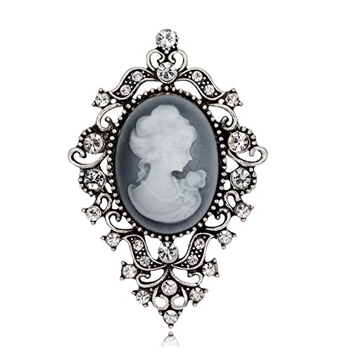 Image of lureme Vintage Elegant Victorian Lady Beauty Cameo with Crystal Brooch Pin (br000017)