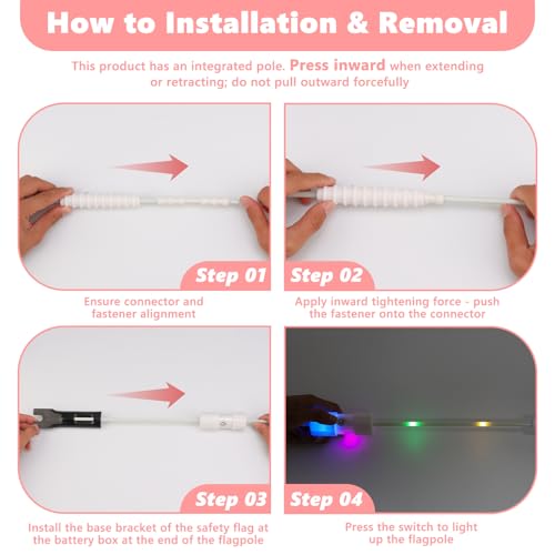 LED Bike Safety Flag Reflective 5.5 ft Lighted Bicycle Safety Flag with Heavy Duty LED Fiberglass Pole Tear-Resistant Waterproof PInk Pennant for Bike by OKWUYiK - Used condition - Image 6