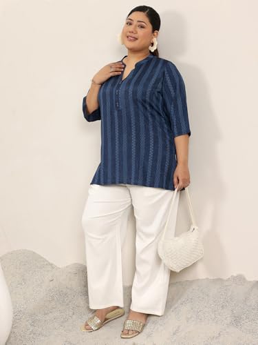 Image of Plus Size Woven Design Cotton Blend Straight Kurti