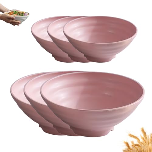 FLOXIT Wheat Straw 6 Ramen Serving Bowl Set | Eco-Friendly, Lightweight & Unbreakable Microwave Safe Bowl Set | Bamboo Fiber Snacks Serving Bowls for Kids & Adults - Pink