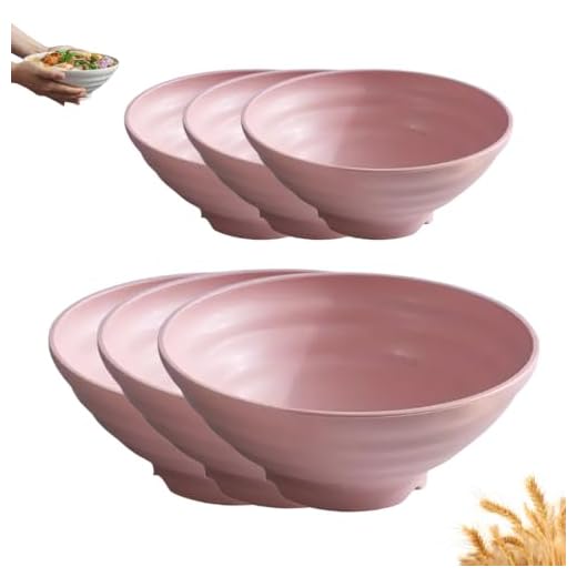 FLOXIT Wheat Straw 6 Ramen Serving Bowl Set | Eco-Friendly, Lightweight & Unbreakable Microwave Safe Bowl Set | Bamboo Fiber Snacks Serving Bowls for Kids & Adults - Pink