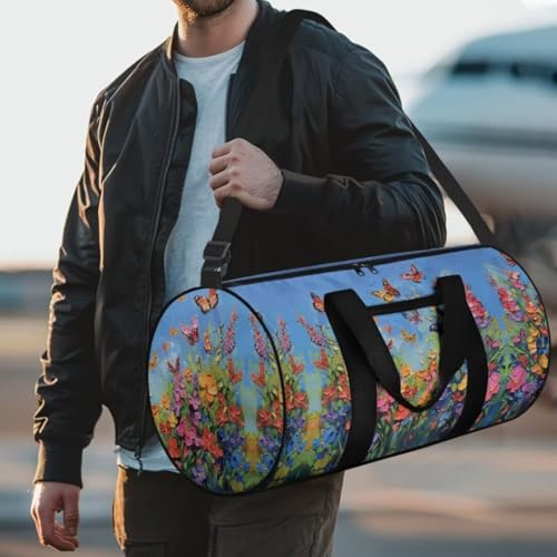 Boatee Flower Butterfly Duffle Bag for Women Travel Bag Large Duffel Bag Lightweight Weekender Handbag Foldie Travel Bag Expandable Travel Makeup Hand Bag with Zipper Holdall Purse for Gym Blue3