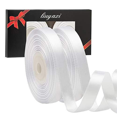 Image of Solid Color Double Faced White Satin Ribbon 1 /2 inch X 50 Yards, Ribbons Perfect for Crafts, Wedding Decor, Bow Making, Sewing, Gift Package Wrapping and More