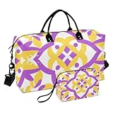 Bolsa de mano de viaje grande con artículos de aseo para senderismo, juego de 2 piezas, color morado y amarillo bohemio