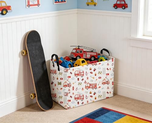 Image of Sanjiaofeng Rectangular Fire Engine Storage Basket,Kids Toy Storage Bin,Nursery Hamper,Kids Storage Basket with Handles,Home Organizer,Books Box,Gift Baskets,Car Room Decor(Fire Engines)