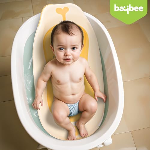 Image of Baybee Ziga Bath Seat for Babies | Portable Bather with Anti-Slip Edges & Suction Cup | Hanging Shower Tub for Newborns 0 to 12 Months (Yellow)