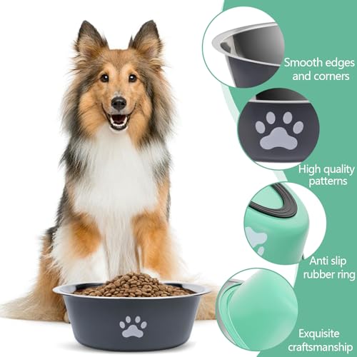 Hundenapf Edelstahl, 3 Stück Hund Napf Futternapf Wassernapf Hundeschüssel Fressnapf Set mit Rutschfestem Gummi für Kleine Hunde Katzen (860ml)