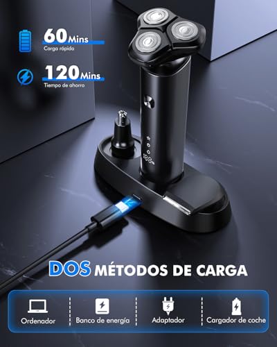 Afeitadora Electrica Hombre, ETROBOT 3D Maquina de Afeitar hombre Con Base recargable -Recortadora de Barba-Hombre de Pantalla LED -Afeitadora, Carga USB-C, En Seco/Húmedo - imagen 6
