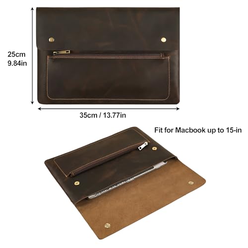 Genuine Leather Sleeve for 13/14/15-in MacBook Pro & MacBook Air, Slim Protective Laptop Case, Folio Document Organizer Leather Folder Portfolio-Dark Kahki by DUKE&COW - Used condition - Image 2
