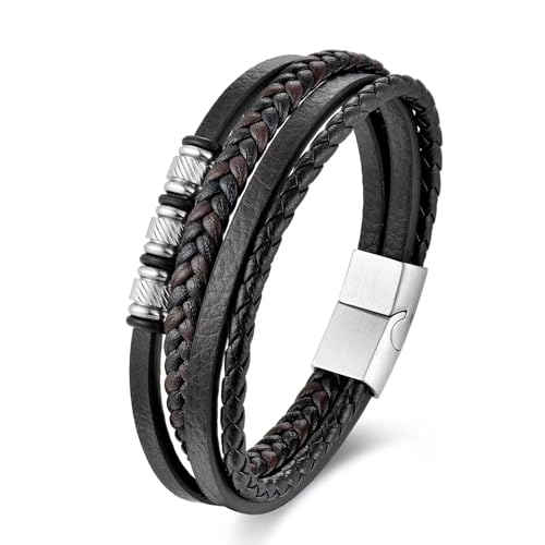 JSNOM Bracelet en cuir pour hommes Cadeaux : cuir tressé Noël Fête des pères Saint-Valentin Cadeau d'anniversaire Cadeaux d'amour Bijoux Cadeau pour petit ami mari hommes, 8.3inch, Cuir, Pas de gemme