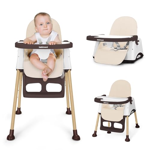 Image of babimoni 3 in 1 High Chairs for Babies and Toddlers, Convertible High Chair, High Chair with Foot Rest and Double Tray, Easy to Clean, Compact and Versatile, Perfect for Growing Kids, Cream