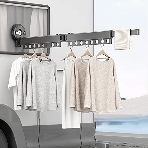 Clothes airer indoor Suction Cup Clothes Drying Rack Wall Mounted Dryer Rack Retractable Collapsible Hanging Clothes Drying Rack For Indoor Balcony,Space Saver,Space Aluminium Gray Folding Drying Rac