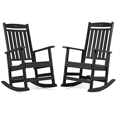 FUNBERRY Patio Rocking Chairs Set of 2,Poly Lumber Rocker,All Weather Rocking Chair Outdoor,High Back Porch Rocker,Cracker Barrel Rocking Chairs for Porch,360lbs Cover