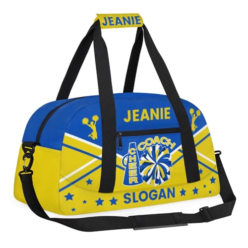 Cheer-Bags for Girls, Personalized Name Dance Ballet Gymnastics Sport Travel Duffel Bags for Cheerleader Kids with Custom Team Name for Overnight Weekender,Blue Yellow2