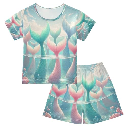 Mermaid Sea Pajama Set Short Sleeve Summer Pajamas Sleepwear Nightwear Set Cotton 5Y