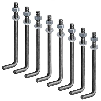 8 Pack 10 x 5/8-11 L-Shape Concrete Anchor Bolts, Threaded Bent Hook Bolts