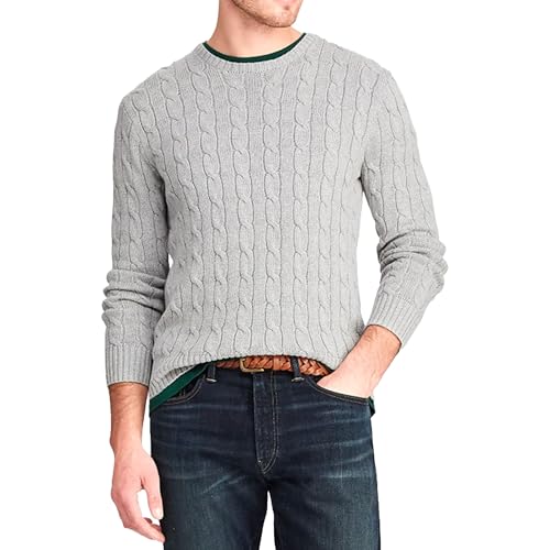Pull homme col rond ajusté en tricot torsadé premium pour l'hiver