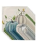 Cloth Napkin, White Blue Pumpkin Floral Absorbent Linen Napkins Reusable Washable Thanksgiving Kitch