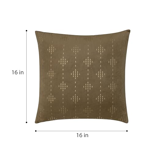 Image of Wakefit Designer Cushion Cover | 16x16 inch | Velvet Foil Print Fabric | Machine Washable | Pack of 1 | Twinkel Gold | Brown Fabric & Golden Print