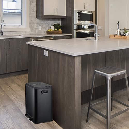 Image of GAOMON 30 Liter /8 Gallon Trash Can, Rectangular Hands-Free Dual Compartment Recycling Kitchen Step Trash Can with Soft-Close Lid, Stainless Steel Garbage Can with 2 x 15L Inner Buckets, Black