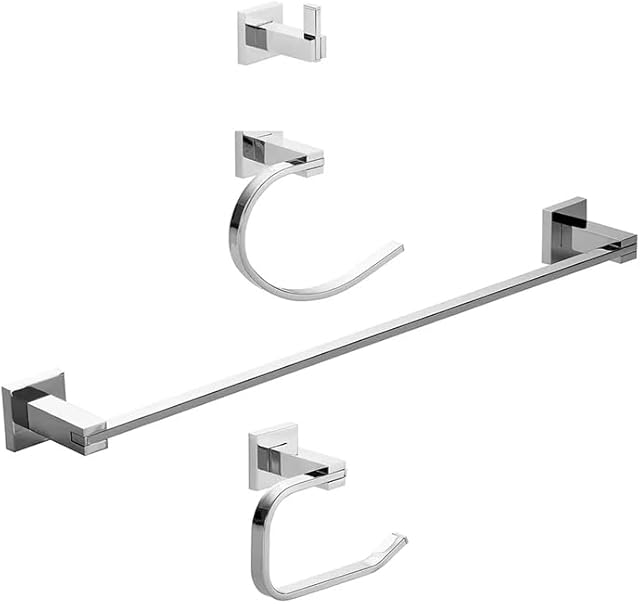 Pingoo.Casa, Acessórios Para Banheiro, Quadrado, Aço Inox 304, Cromado, 4 Peças, São Francisco, Prata
