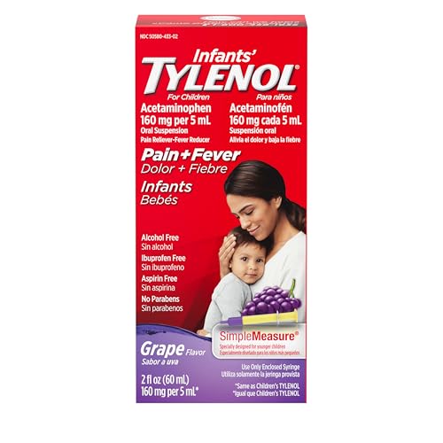 Image of Infants' Tylenol Liquid Pain Relief & Fever Medicine, Oral Suspension, Acetaminophen for Sore Throat, Headache & Teething, Pain Reliever & Fever Reducer for Kids; Grape Flavor, 2 fl. oz.; Pack of 1