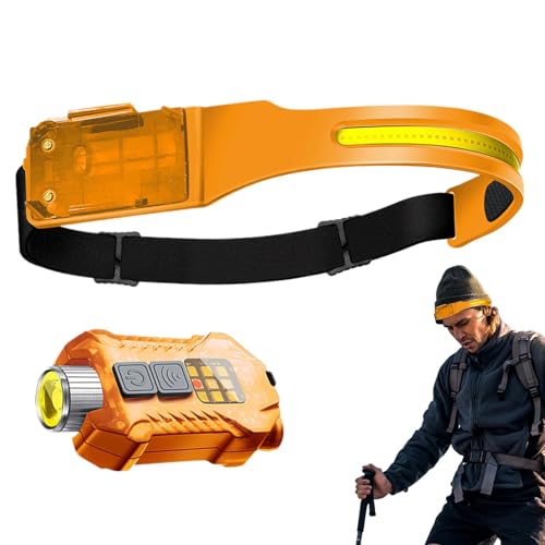 Lampade Frontali LED Ricaricabili, Torcia Frontale | Lampada frontale LED a fascio largo da 230 gradi con sensore di movimento | Faro per casco con torcia laterale, luci frontali per cam