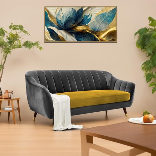 Image of Casaliving Anyse 3 Seater Sofa Set for Living Room (Black Yellow Fabric) Premium Fabric Sofa