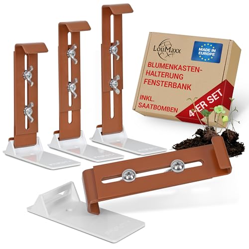 LouMaxx Blumenkastenhalterung Fensterbank ohne Bohren - 4er Set Unsichtbare...