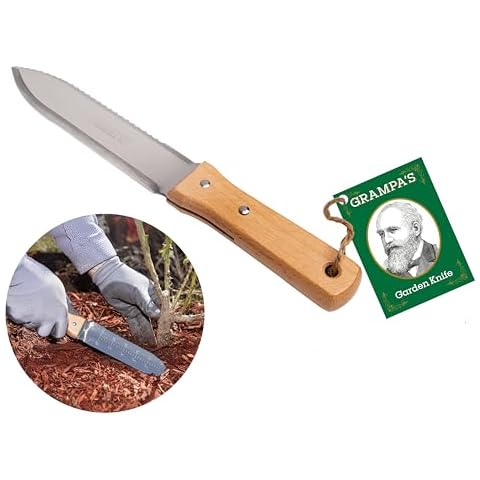 Grampa's Garden Knife - Versatile 7" Hori Hori Garden Knife With Straight & Serrated Steel Blade. Heavy-Duty Garden Hand Tool For Weeding, Digging or Planting. Includes Protective Sheath. Cover