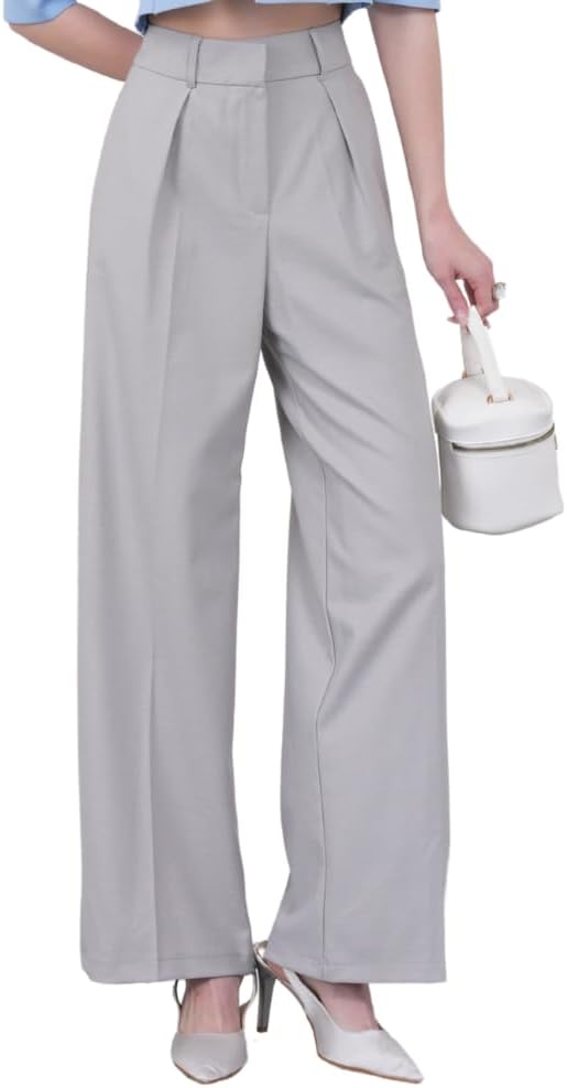 Wide Leg Work Pants Womens Dress Pants Elastic High Waist Palazzo Casual Trousers Office Slacks Regular and Plus Size