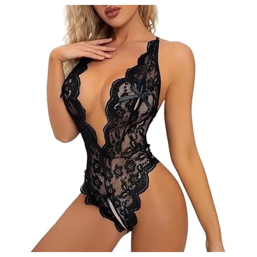 FLLAGG20 Lenceria Sexy Ropa Mujer Interior de Encaje Body Caliente Ropa de Dormir Pijamas Camisón transparente Conjunt Babydoll Négligé (BLACK, L)
