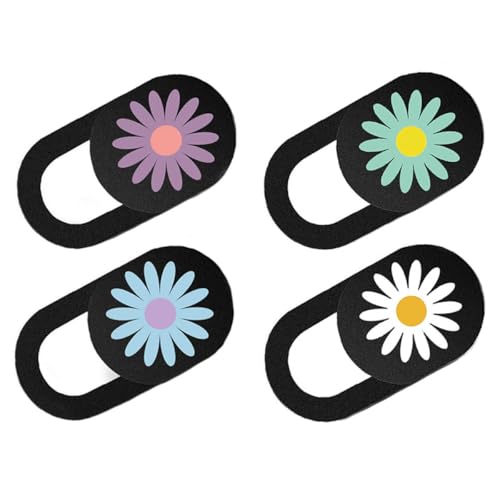 TOPBATHY Tapa Protectora de Cámara Deslizante para Portátil y Tableta, 4 Piezas Diseño de Margaritas Multicolor, Ultrafina y Adhesiva, Funda para Privacidad y Seguridad en Dispositivos