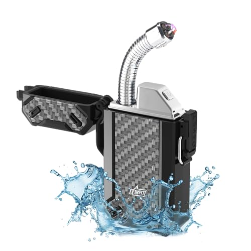 Dual Arc USB Rechargeable Electric Camp Lighter with Retractable Flexible Long Neck Waterproof Windproof Lighter for Outdoor, Grill and Candle (Carbon)