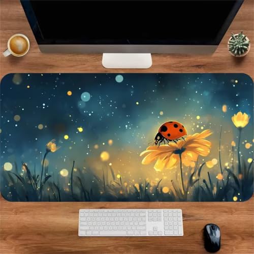 Alfombrilla de ratón gaming XL con diseño de mariquita y bordes cosidos para escritorio