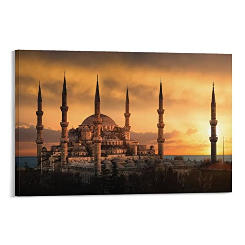 Wall Posters Istanbul Muslim Islamic Mosque Sunset Turkey Landscape Posters Wall Art Paintings Canvas Wall Decor Home Decor Living Room Decor Aesthetic 16X24Inch(40X60Cm) Frame-Style #TOP23