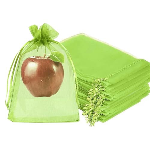 Fruit Protection Bags, Fetanten 100 PCS 6 x 8 Inch Mesh Drawstring Bag for Fruit Trees, Small Green Garden Fruit Plant Netting Cover Bag Protect Blueberry Tomato Apple Mango from Bird Insect Pest