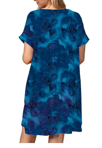 Image of Jayscreate Women's Baby Doll Dress Summer Casual Tunic Pleated Flowy Swing Short Sleeve Black V Neck Mini Dress
