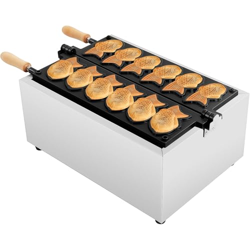 Taiyaki Fish Waffle Maker - 6/12 Slot Máquina de gofres eléctricos eléctricos para restaurantes, cafeterías, Tiendas de bocadillos, Puestos de Comida