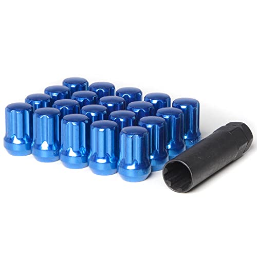 Image of Circuit Performance Spline Drive Tuner Acorn Lug Nuts Blue 14x1.5 Forged Steel (20pc + Tool) Compatible with Dodge Challenger Charger