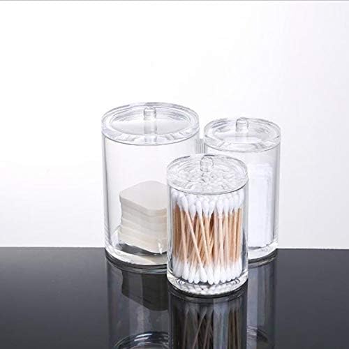 Bekith 3pc Premium Quality Acrylic Clear Plastic Apothecary Jar, Cotton Swab Ball Pad Holder, Qtip Jar Clear Makeup Organizer, Bathroom Containers Dispenser