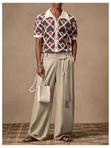 Men's Baggy Dress Pants Zipper Fly Pleated Wide Leg Pants Work Office Slacks with Pocket Casual Business Trousers4