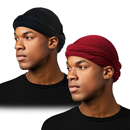 Docila Silk Turban Head Wrap For Men Black Red Vintage Satin Twisted Straps Turban Durags Soft Modal Turban Bandana Cap Silky Liner Turban Doo Rags Head Scarf Cycling Riding #TOP24