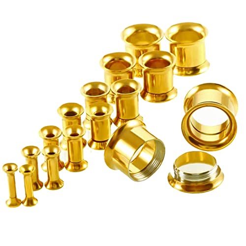 Beydodo Ecarteur Oreilles Kit 16 Pièces, Ecarteur Oreilles Tunnel Acier Chirurgical Or Plug Ecarteur Oreille 00g-1/2 inch