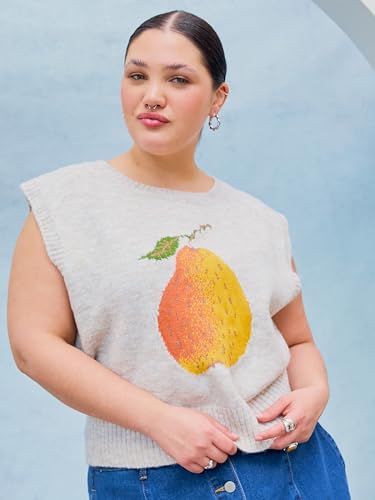 CIDER Knit Round Neckline Pear Graphic Wool-Blend Vest Curve & Plus2