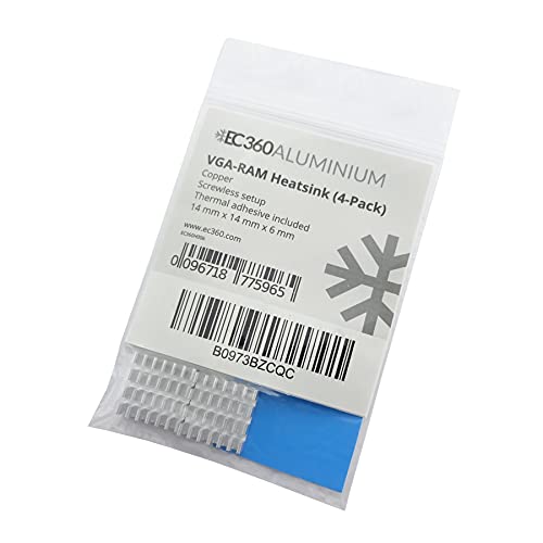 EC360® ALUMINIUM dissipatore di calore VGA-RAM pacco da 4 (14 x 14 x 6 mm)