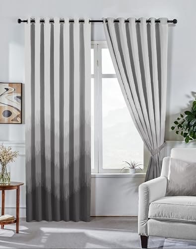 Image of Casableu Kivo Digital Print 85% Blackout Curtains for Long Door /Window, Thermal Insulated, Tie Back, Wider Width 50 in, Eyelet Curtains for Living Room /Bedroom(Dark Stone 9 ft Set of 2)
